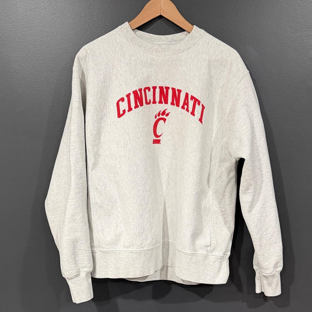 Champion Light Gray Crewneck with Red Cincinnati Design